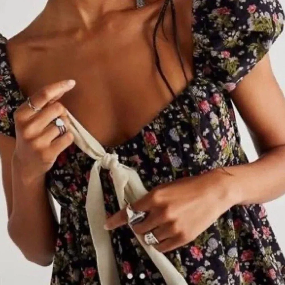 SOLD Free People Corduroy Floral Printed Tunic Babydoll Dress NWOT S… - Picture 3 of 15